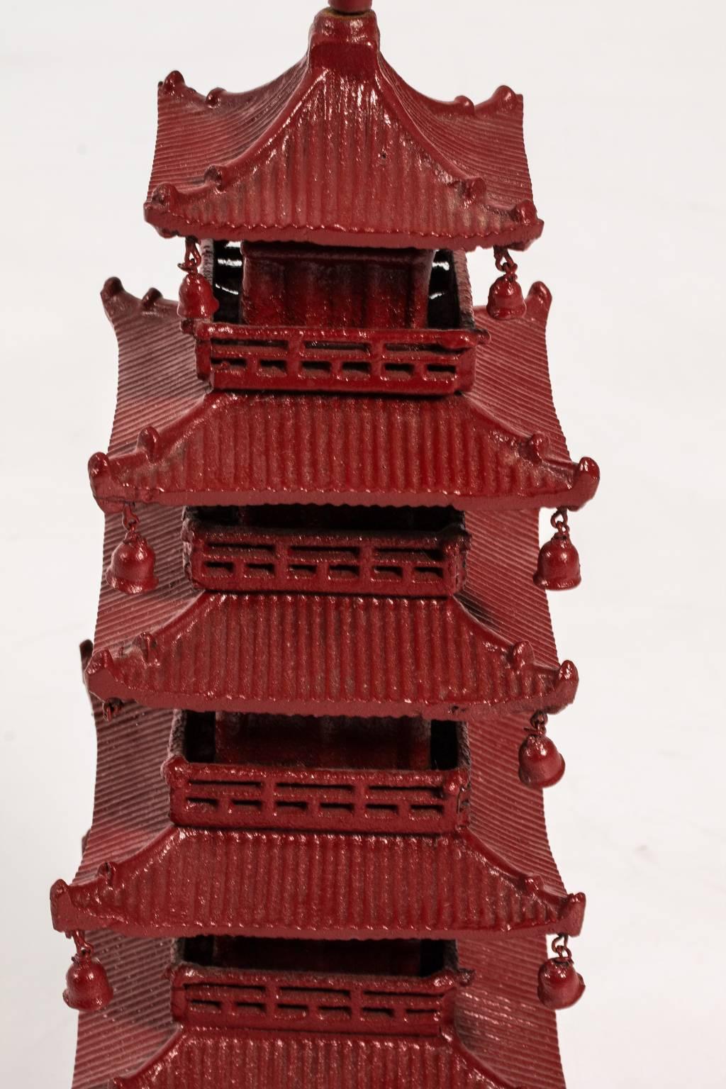Chinoiserie Red Iron Pagoda Ornament