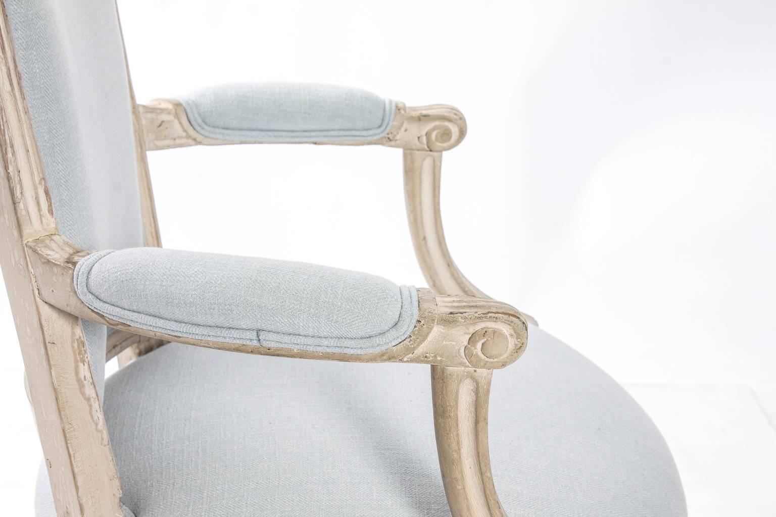 Blue Linen Louis XVI Side Chairs In Good Condition In Stamford, CT