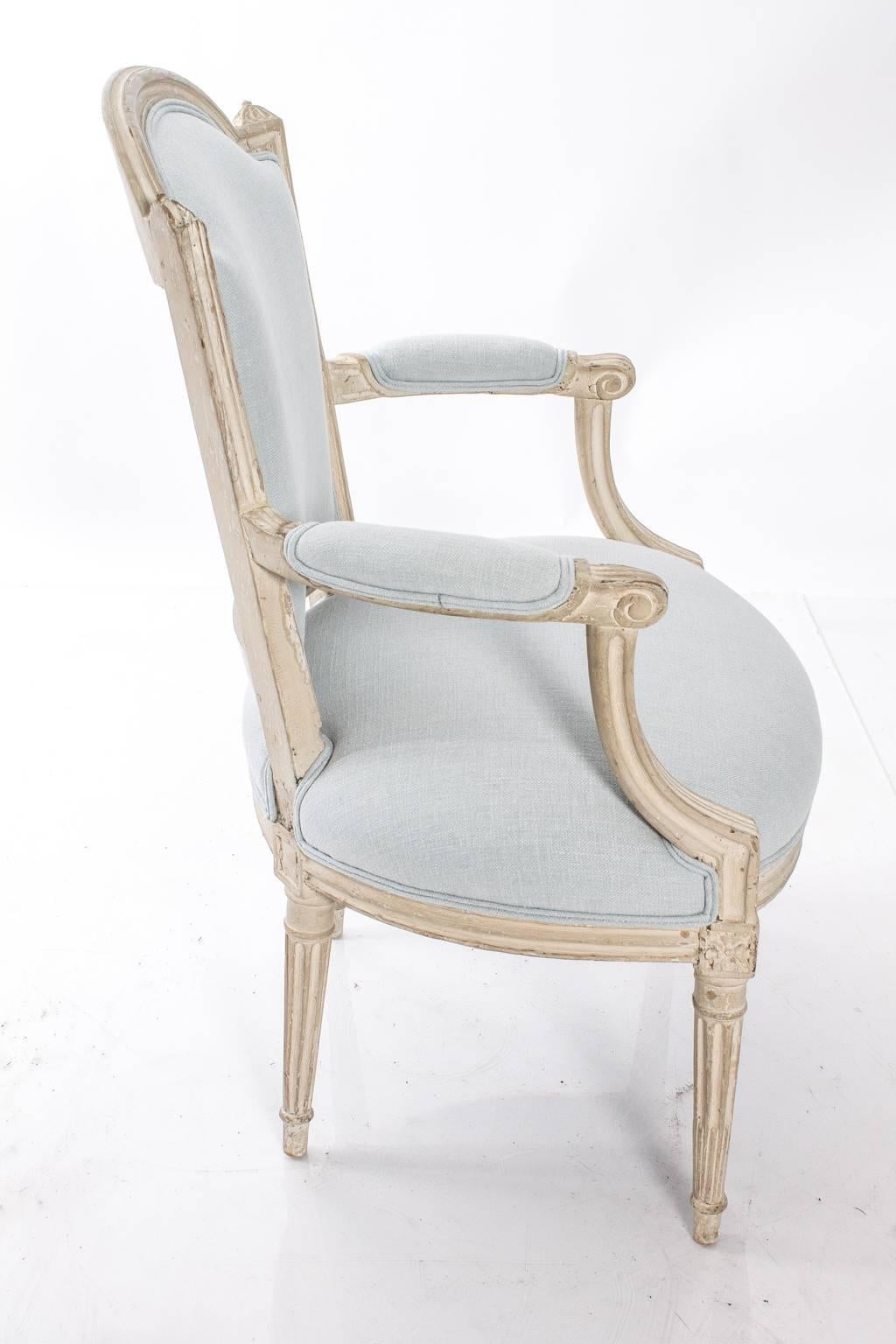 20th Century Blue Linen Louis XVI Side Chairs