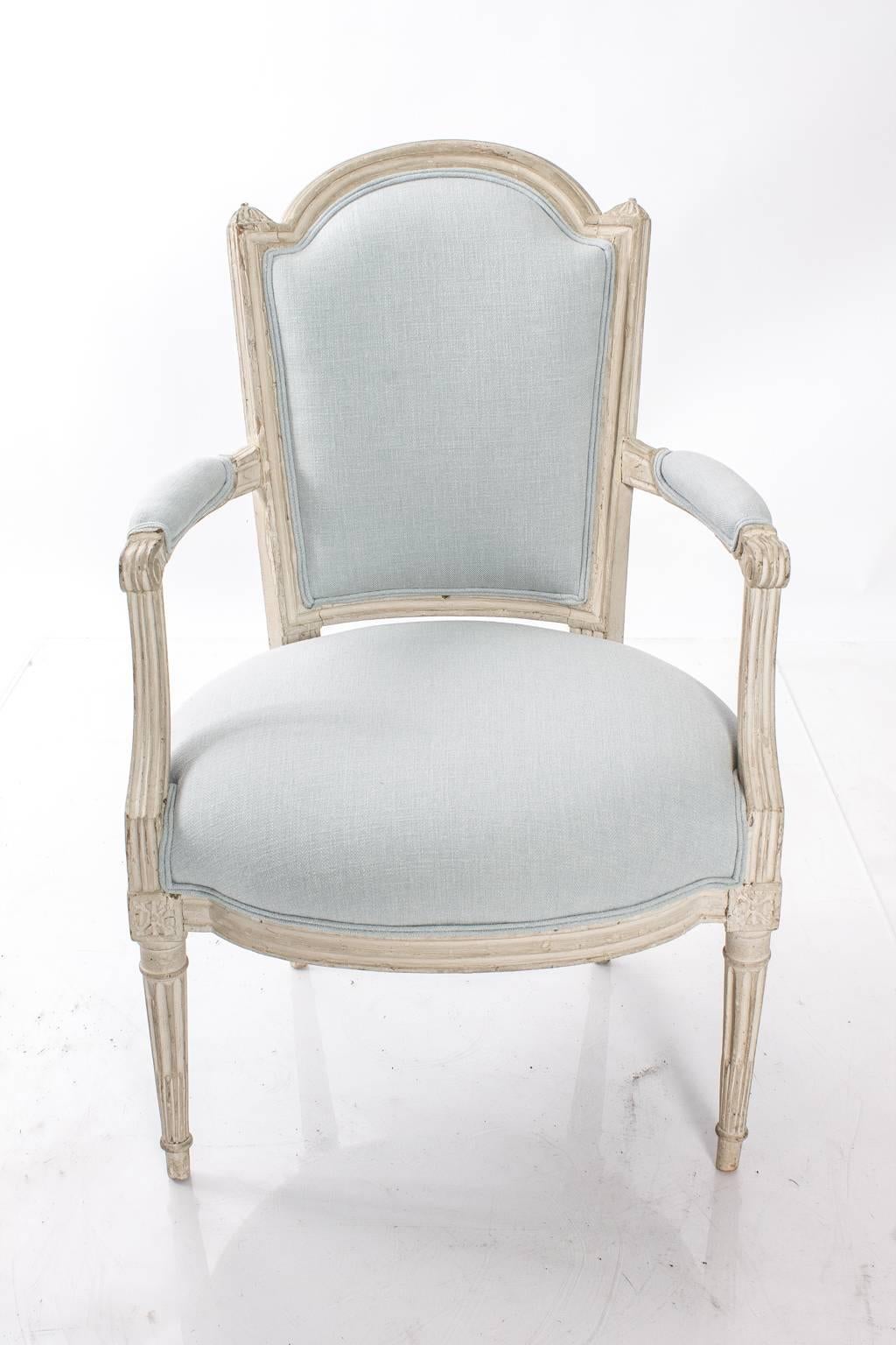 Blue Linen Louis XVI Side Chairs 1