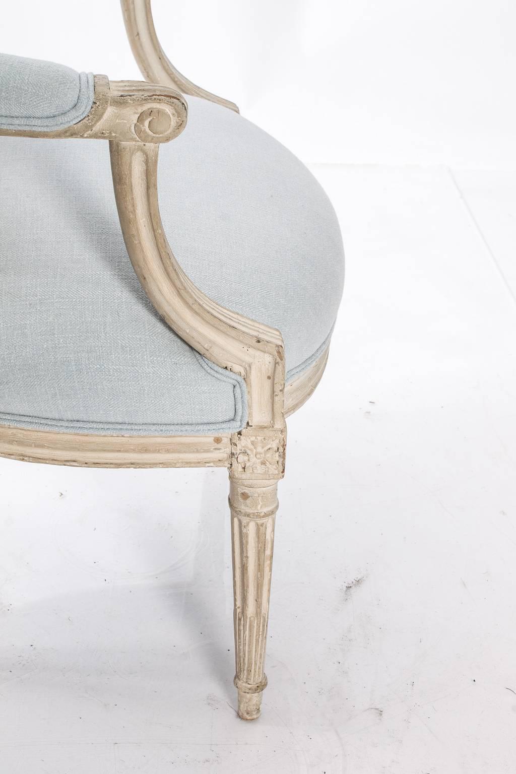 Blue Linen Louis XVI Side Chairs 3