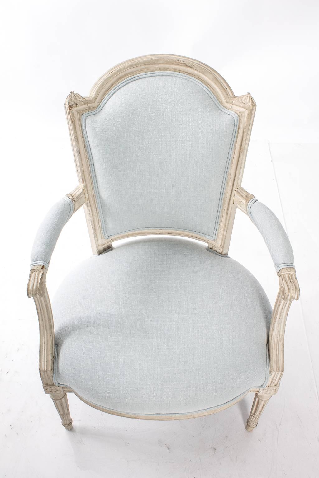 Blue Linen Louis XVI Side Chairs 6