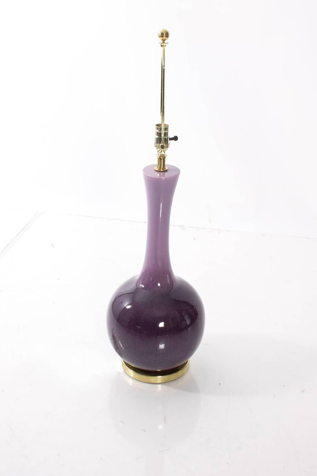 Purple Glaze Ceramic Lamp In Good Condition For Sale In Stamford, CT