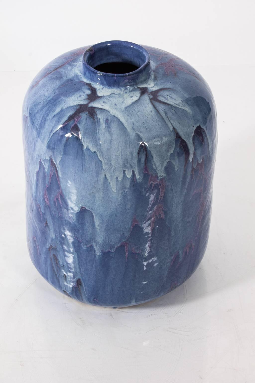 Glazed Large Blue Glaze Vase  For Sale