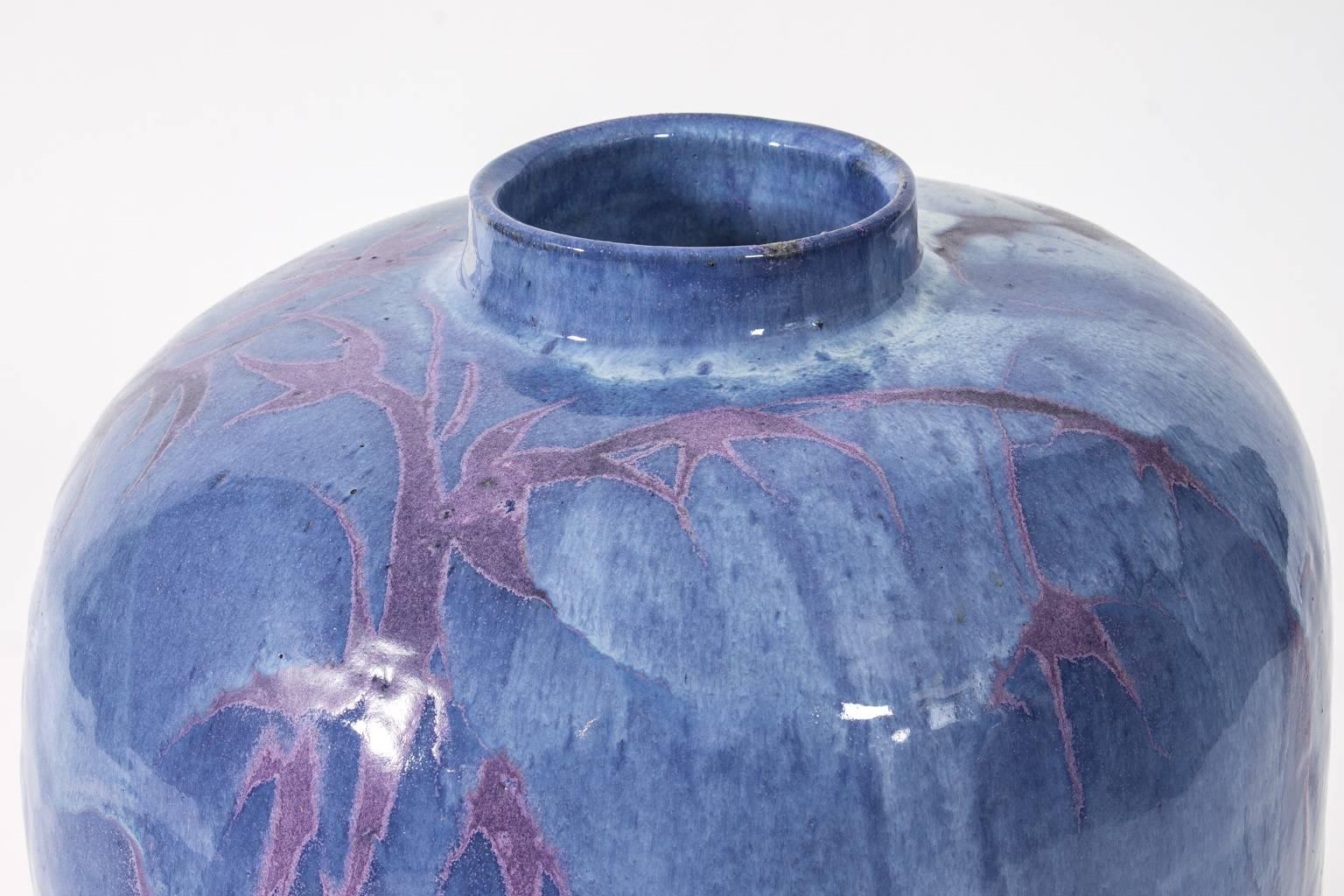Large Blue Glaze Vase  In Good Condition For Sale In Stamford, CT