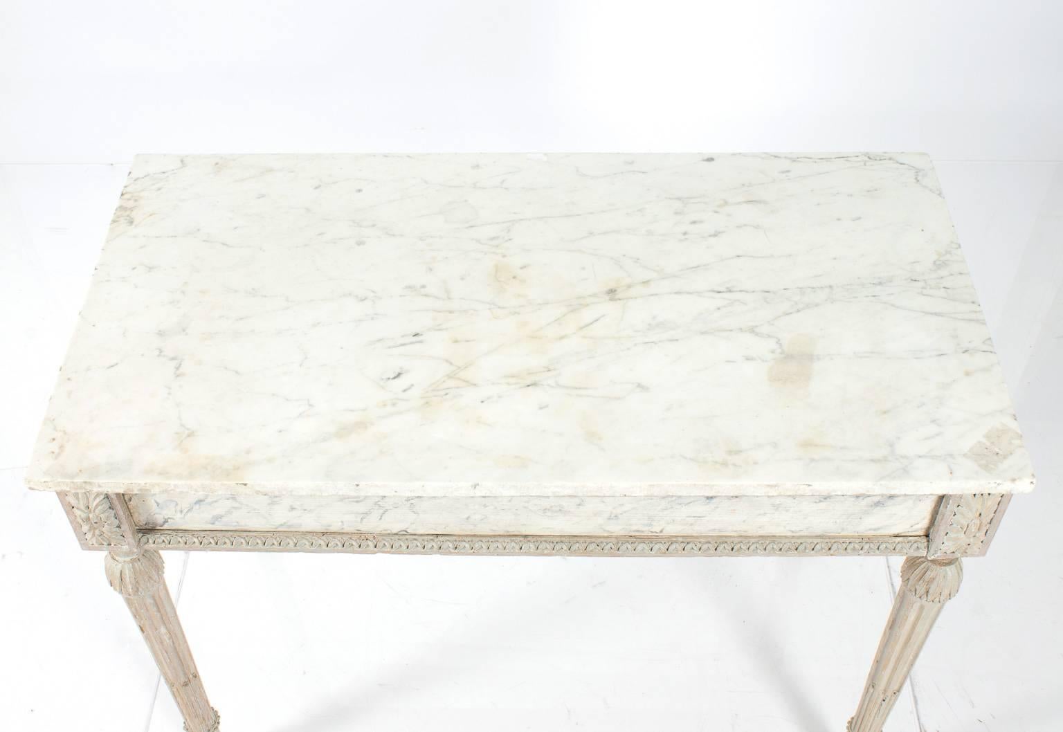 18th century Italian painted console with bianco Carrara marble-top.