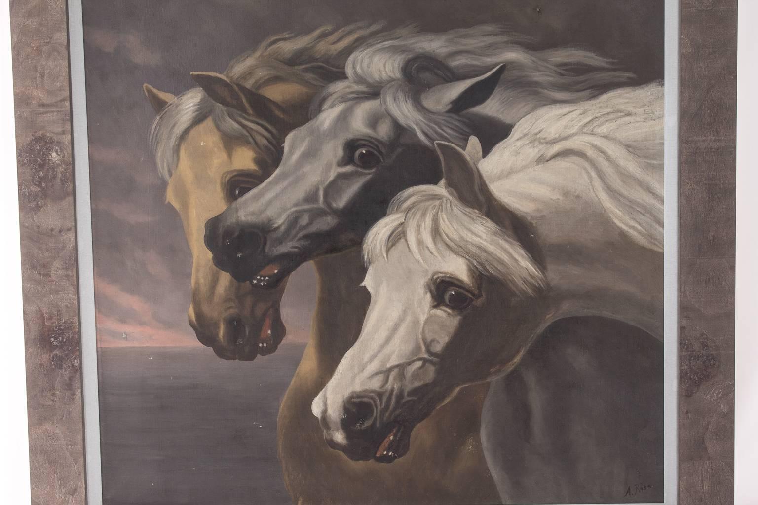 Antique oil painting entitled, "Pharaoh's Chariot Horses.".