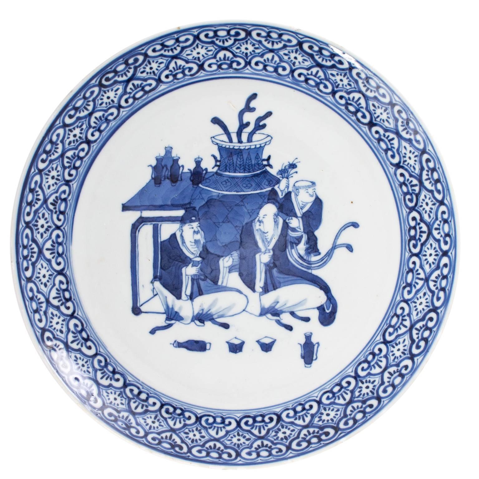 Antique Blue and White Chinese Plate For Sale