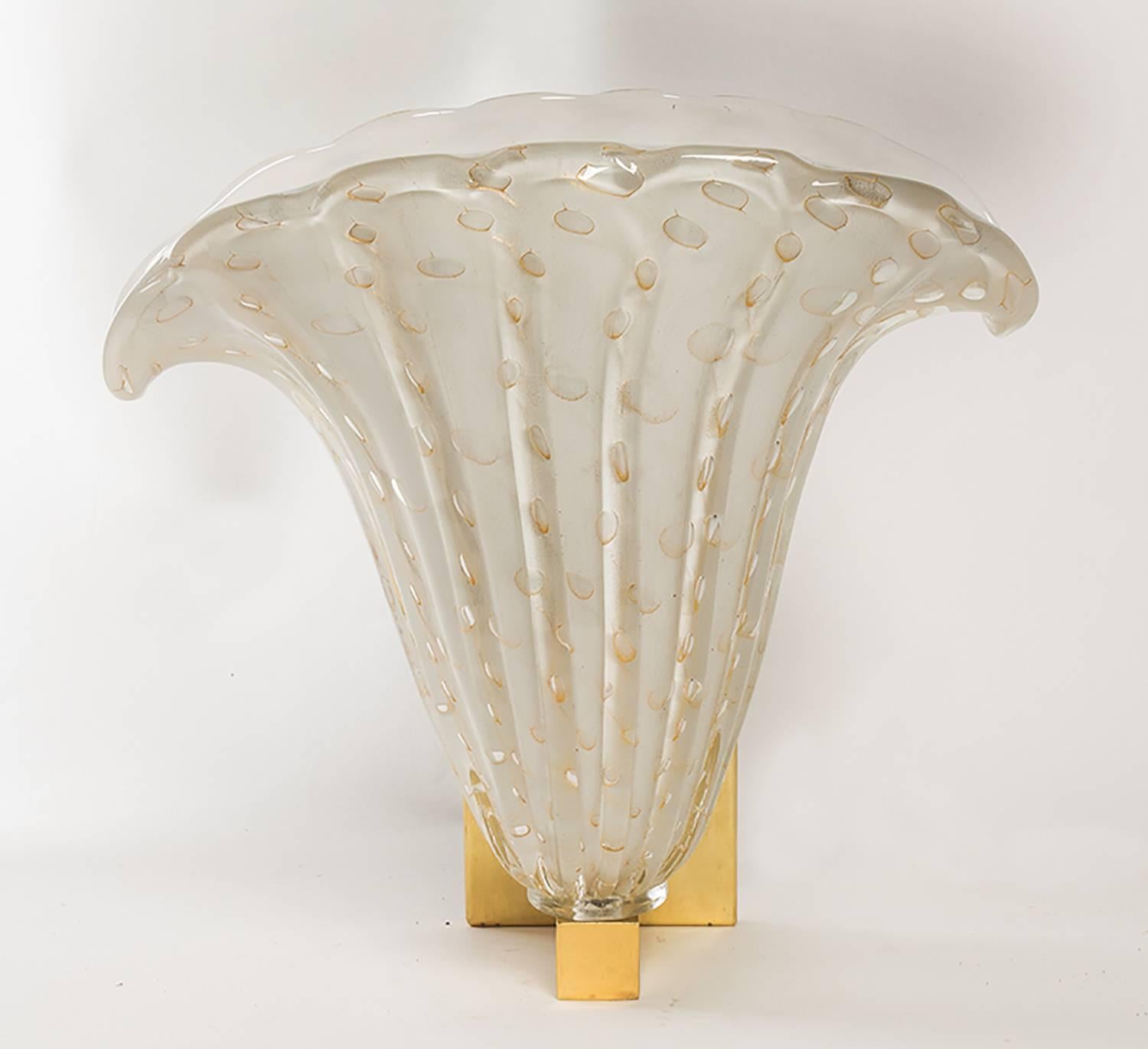 Murano glass tulip-shaped wall sconces.