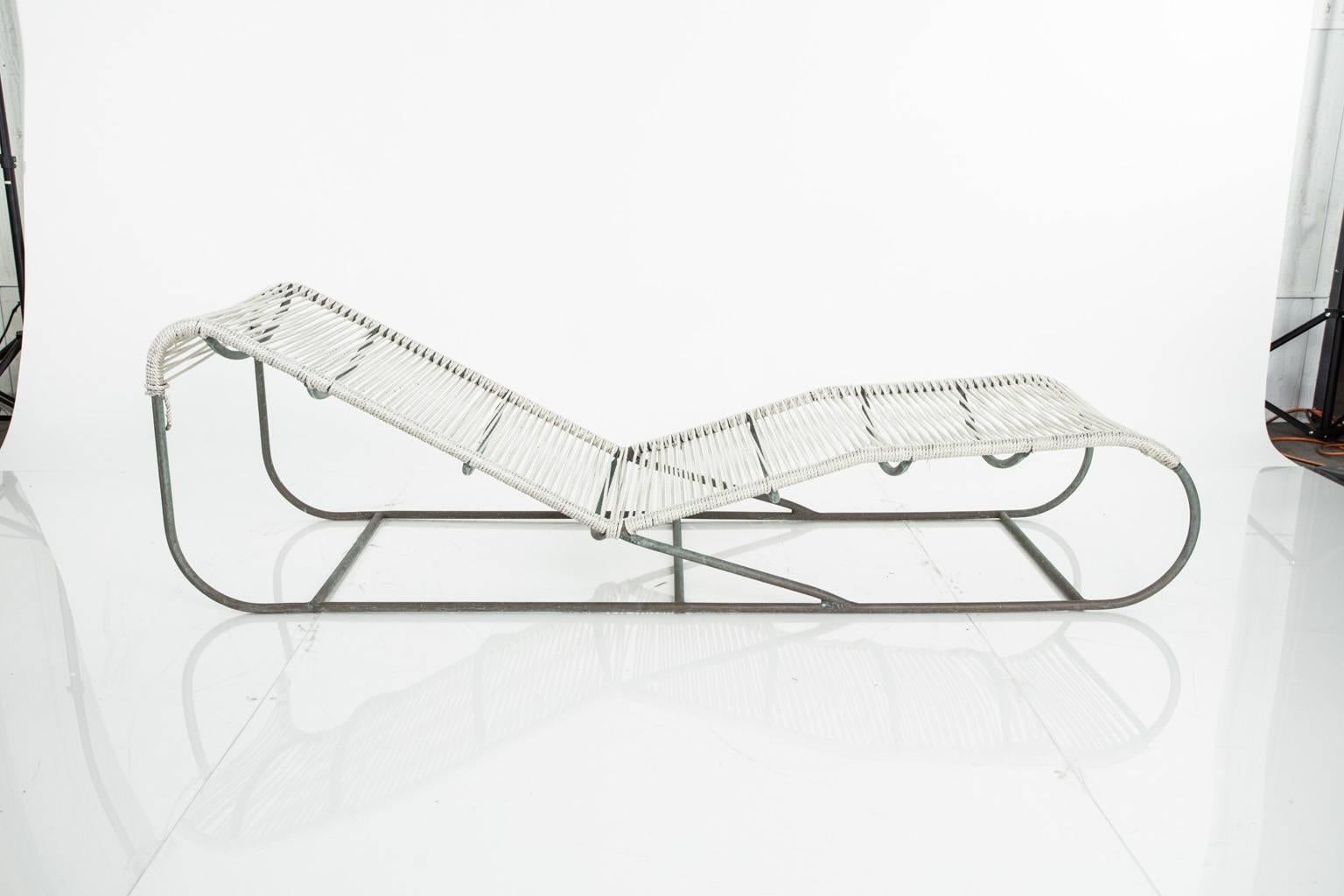 Chaise lounge designed by Kipp Stewart for Terra of California. Bronze tubing, great patina. 