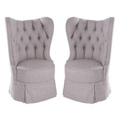 Pair of Large Barrel Back Wing Chairs