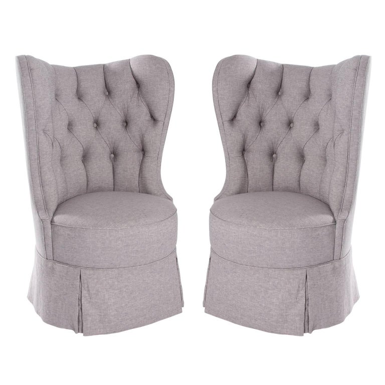 Pair of Large Barrel Back Wing Chairs For Sale