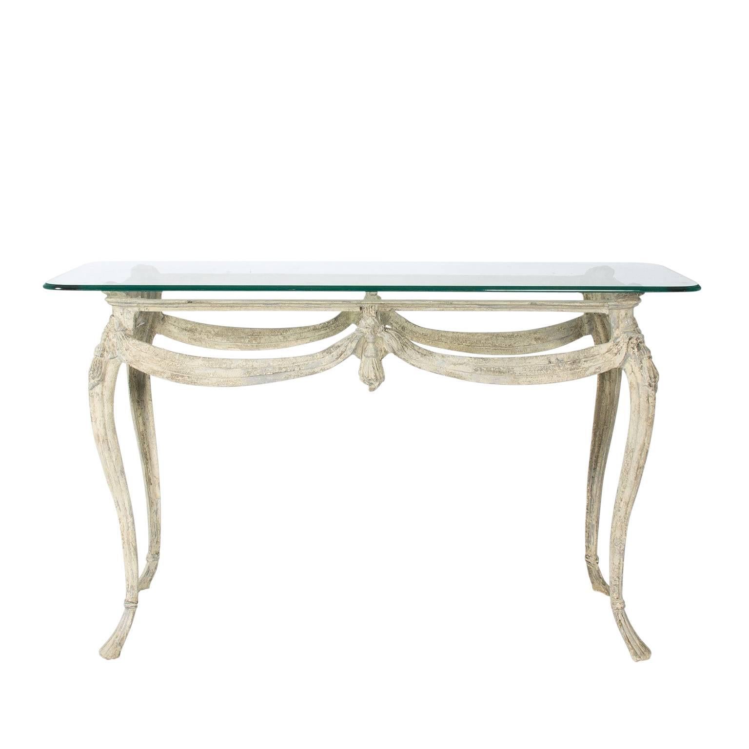 Louis XV Metal Console with Glass Top