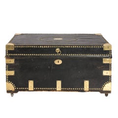 19th Century Leather and Brass Studded Traveling Trunk 5