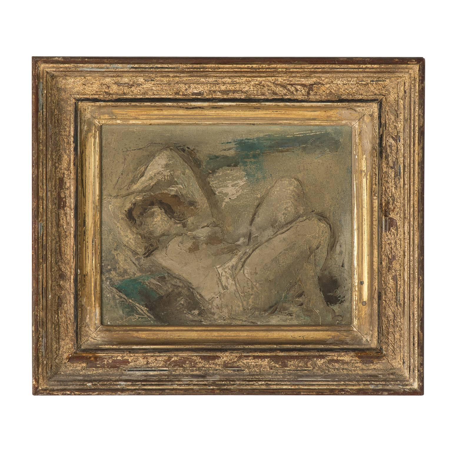 19th Century "Bathing Nude" Oil Painting
