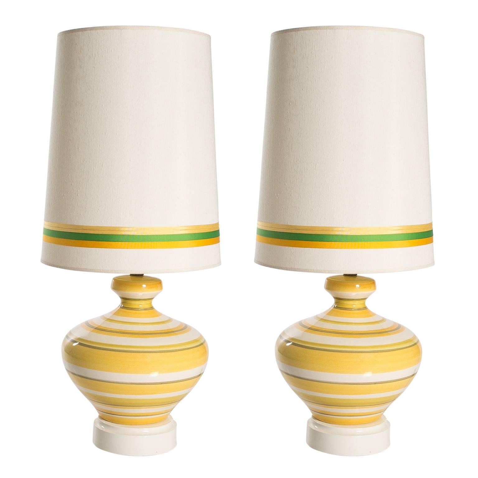 Pair Of Yellow Ceramic Totem Shaped Lamps At 1stDibs