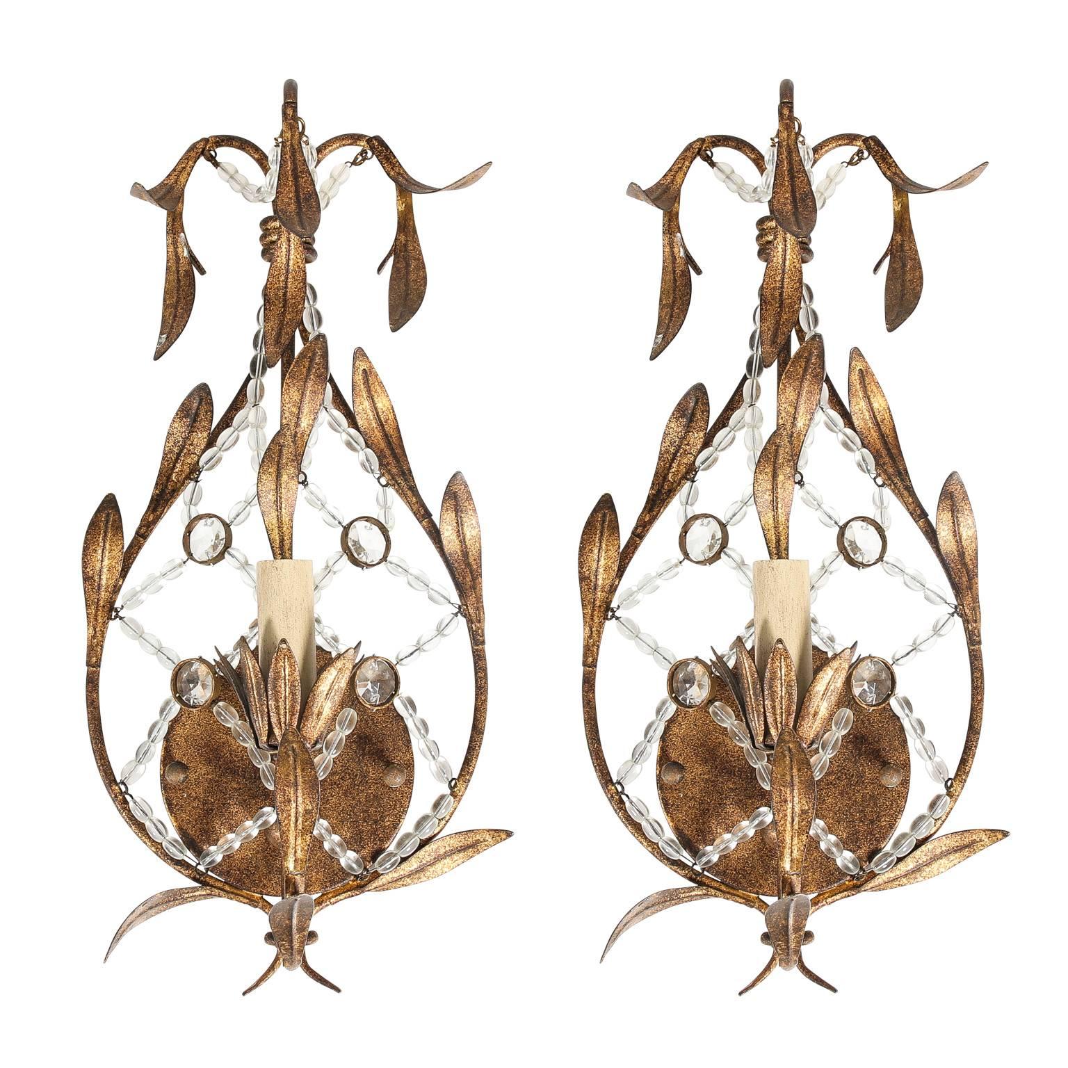 Pair of Beaded Sconces For Sale