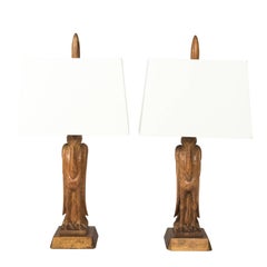 Pair of Pelican Wooden Lamps, circa 1920s