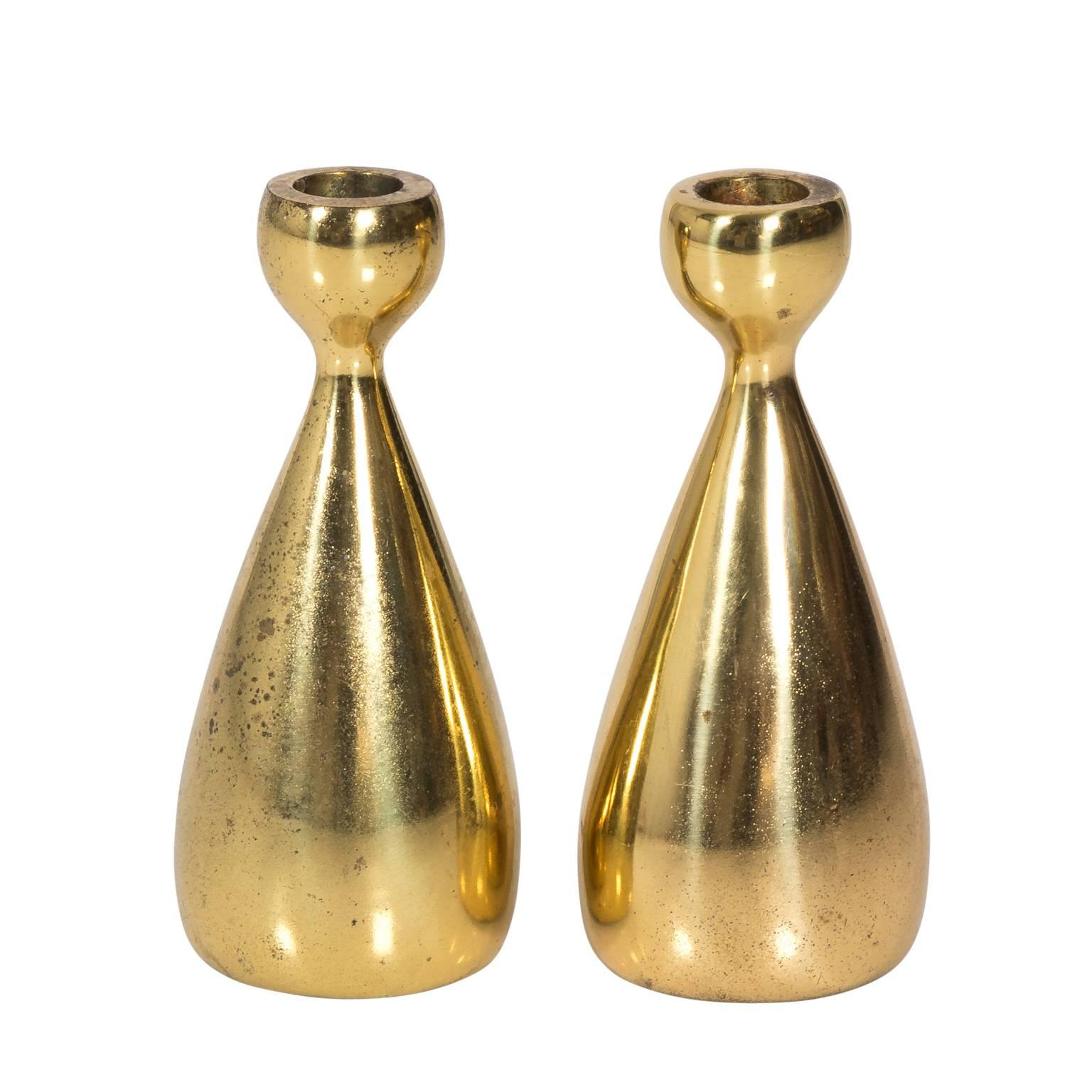Pair of Brass Candleholders by Ben Serbel For Sale