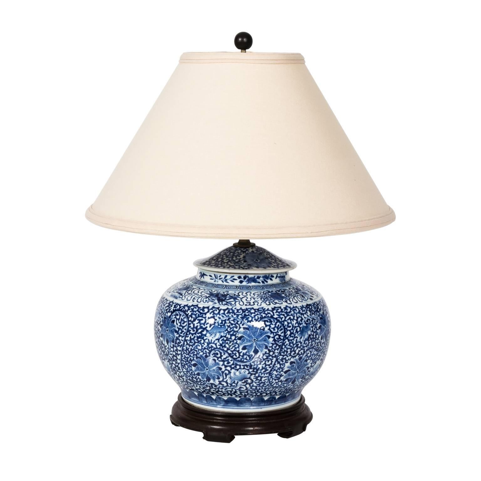 Table Lamp Made from 1820s Chinese Blue and White Ginger Jar