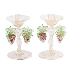 Pair of Murano Grape Design Candlesticks Barovier E'Toso Design