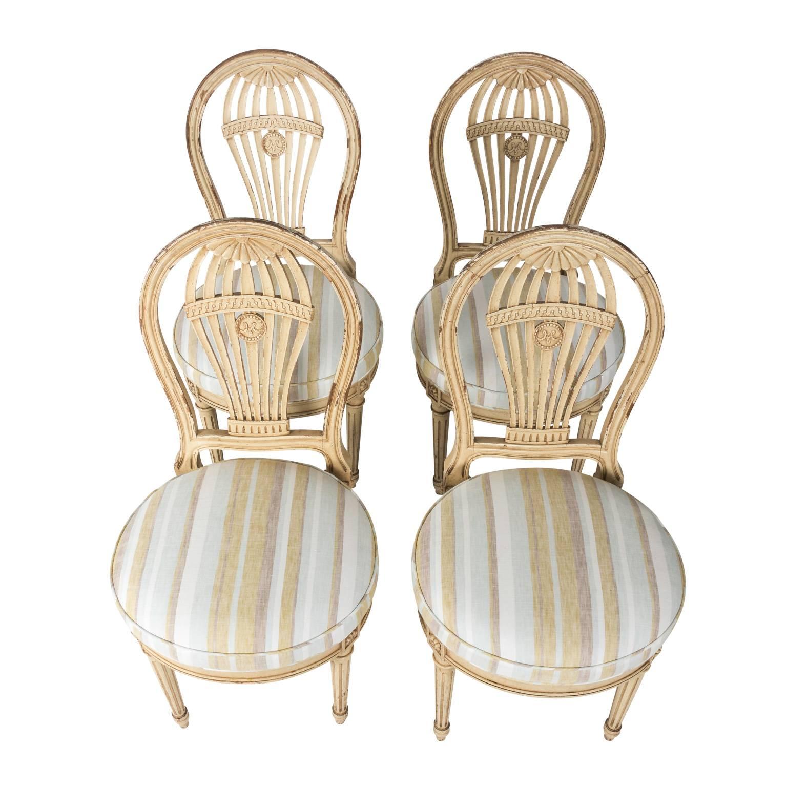 Set of Four French Balloon Back Side Chairs For Sale