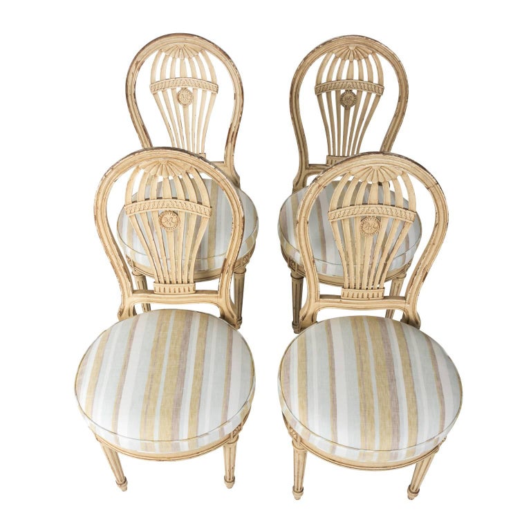 Set of Four French Balloon Back Side Chairs For Sale at 1stdibs