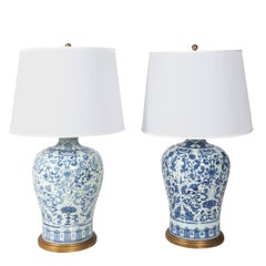 Pair of Blue Ginger Jar Lamps