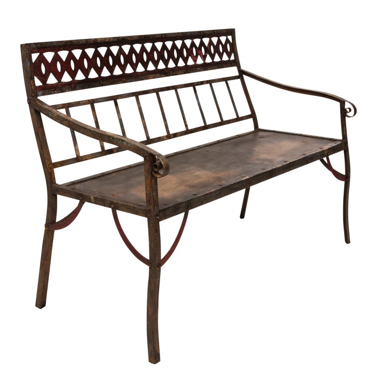 Wrought Iron Slat Garden Bench at 1stdibs