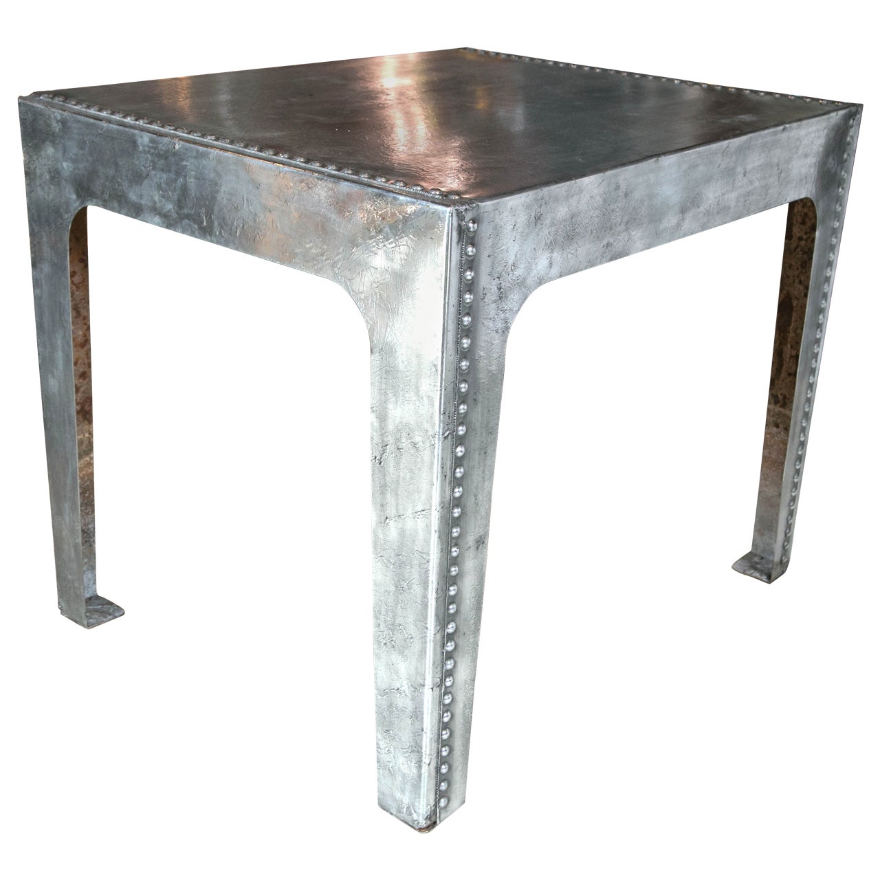 English Polished Steel Studded Water Tank Table For Sale