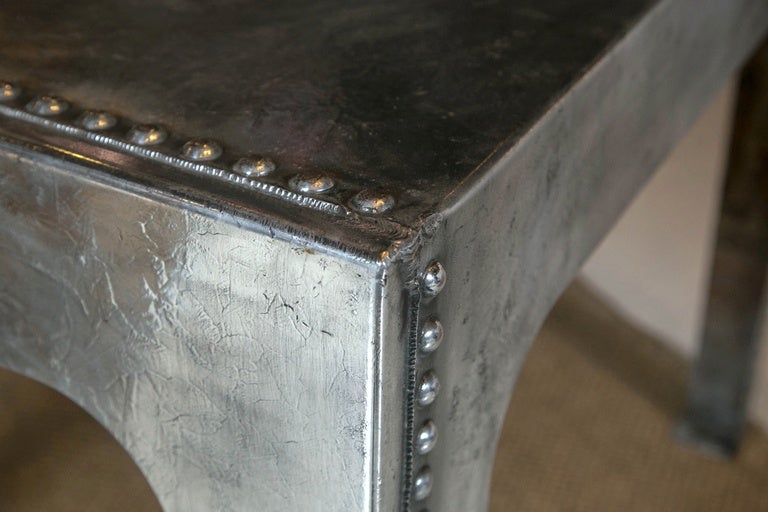 Modern English Polished Steel Studded Water Tank Table For Sale
