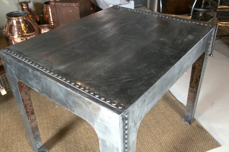 English Polished Steel Studded Water Tank Table In Excellent Condition For Sale In Bridport, CT