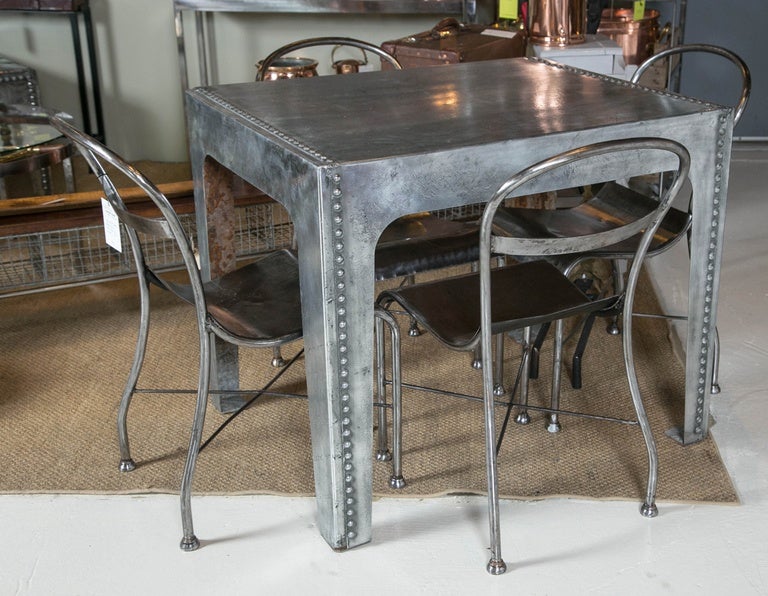 English Polished Steel Studded Water Tank Table For Sale 3
