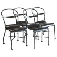 Antique Rare Set of Four French Steel Cafe Chairs