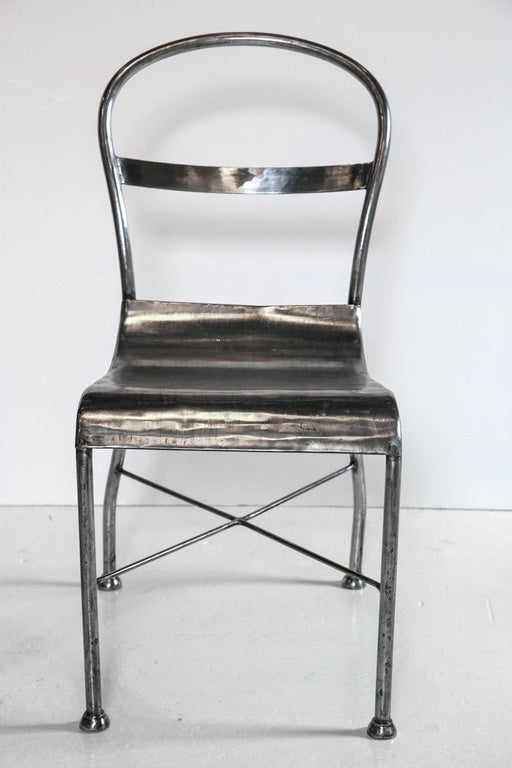 Victorian Rare Set of Four French Steel Cafe Chairs