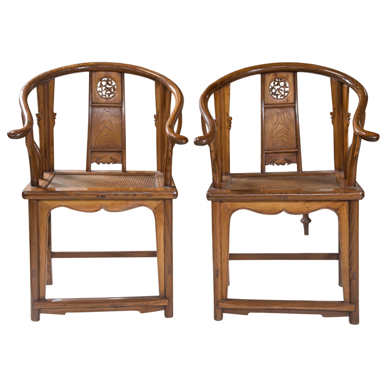 Pair of Antique Chinese Horse Shoe Back Chairs