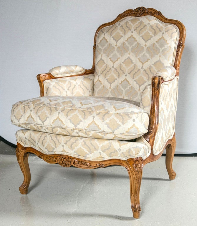 Neutral soft colored fabric-cream,beige, yellow carved floral- newly upholstered.