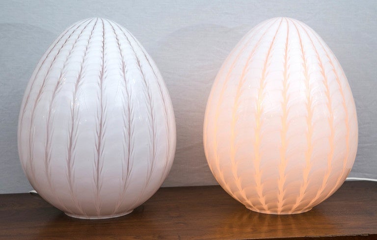 Glass Pair of Midcentury Murano Egg Lamps