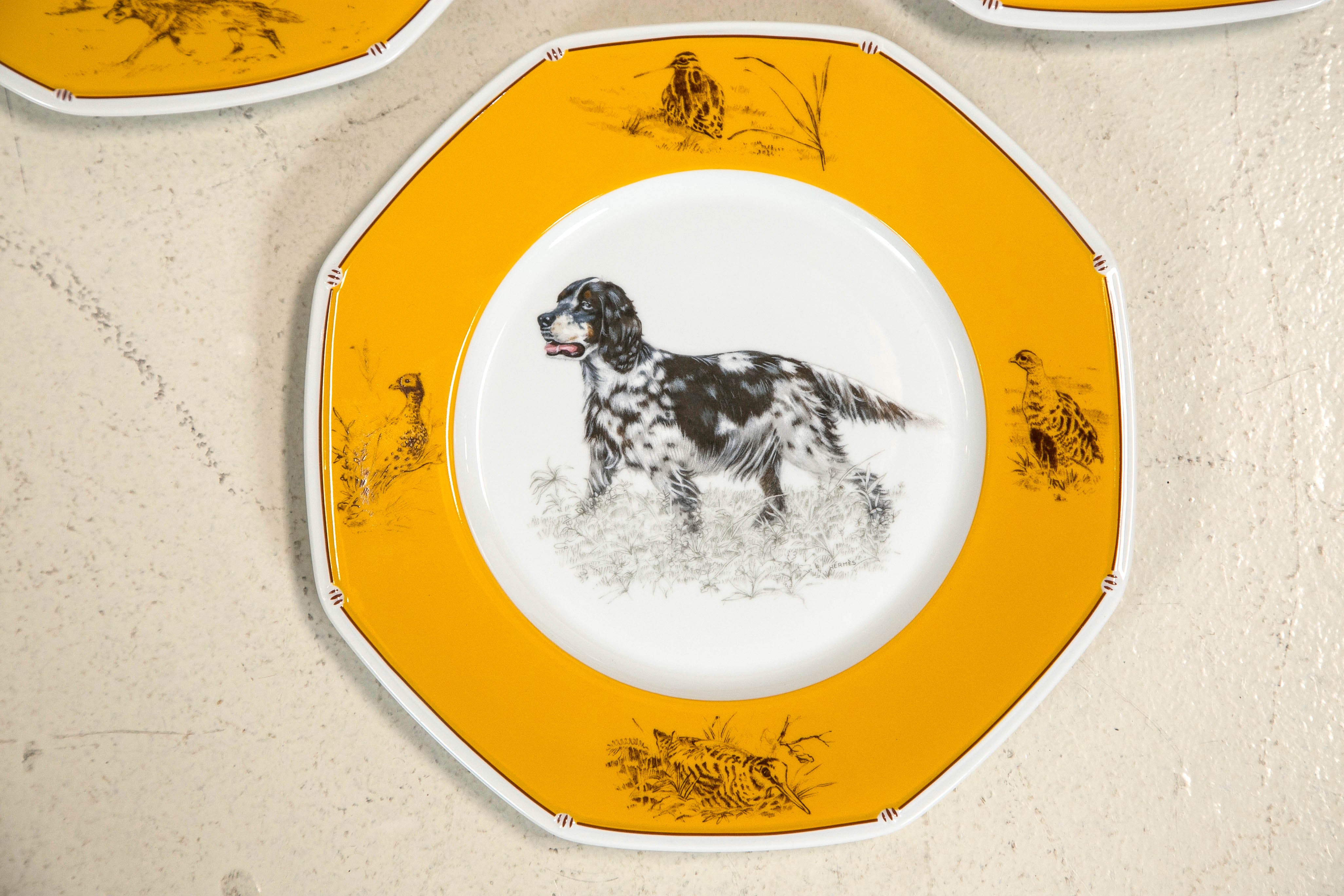 Petite Assiette Hermès – Chiens Courants Et D’Arrêt – Modèle Cailles, Vert – France