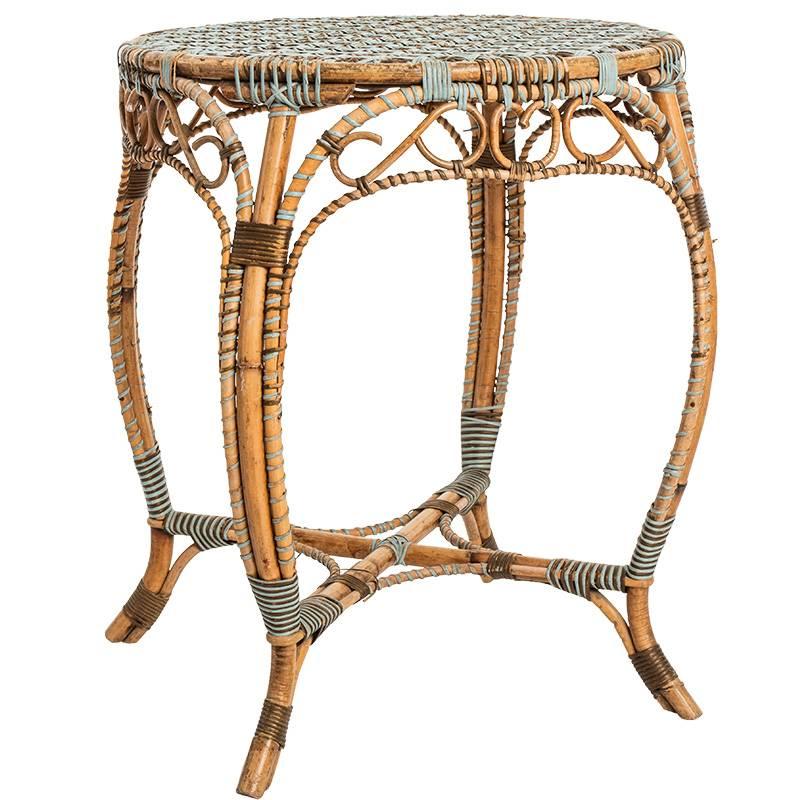 Blue Rattan Side Table