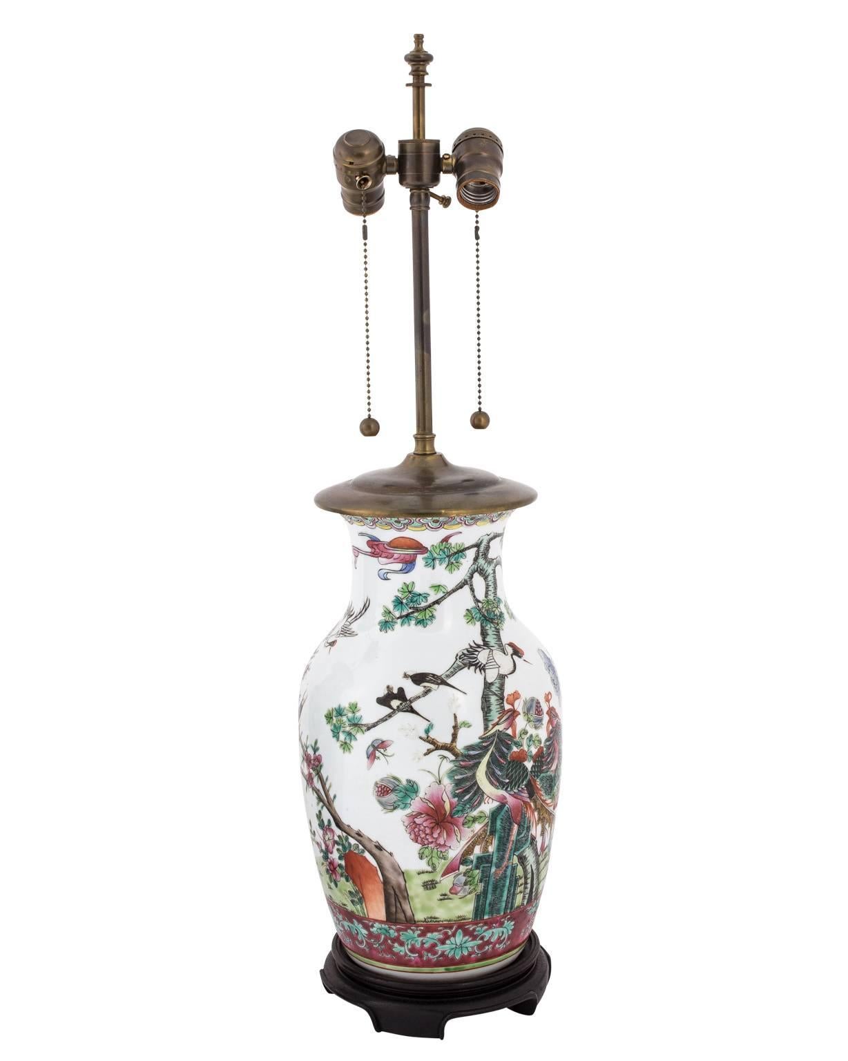 Pair of flower and bird motif Chinese vases converted to lamps.

 