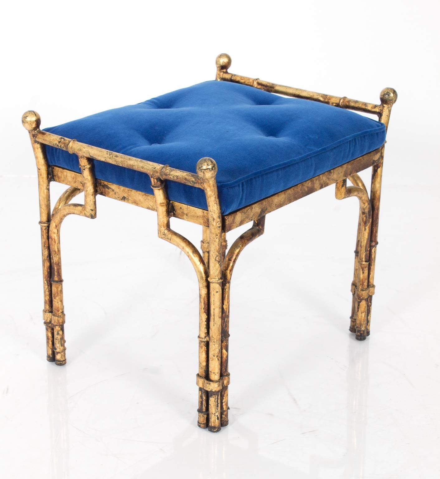 Chinoiserie Blue Velvet Bench