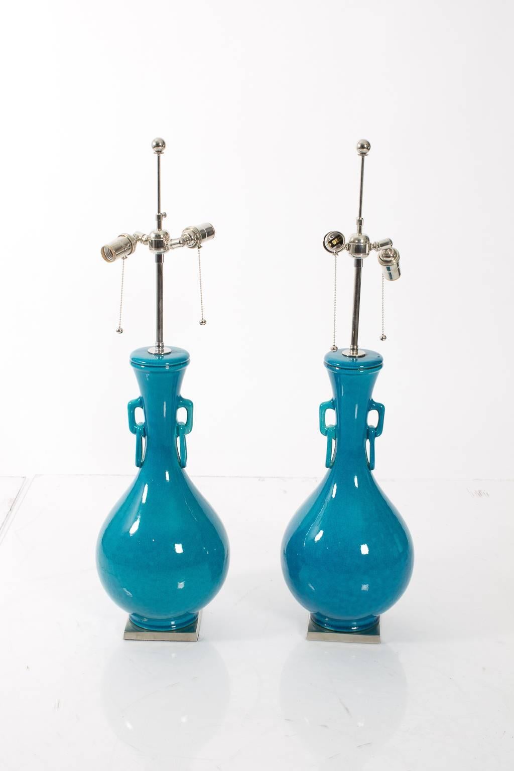 Pair of Glaze Ceramic Lamps In Excellent Condition For Sale In Stamford, CT