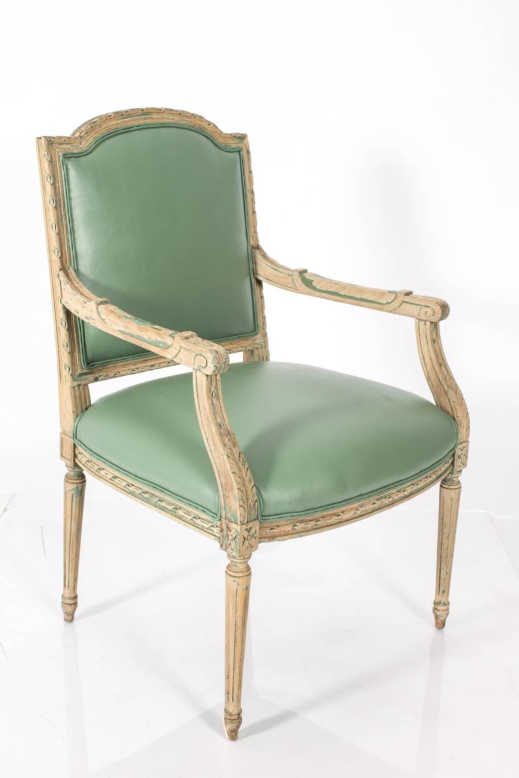 Pair of Mint Green Leather Chairs 2