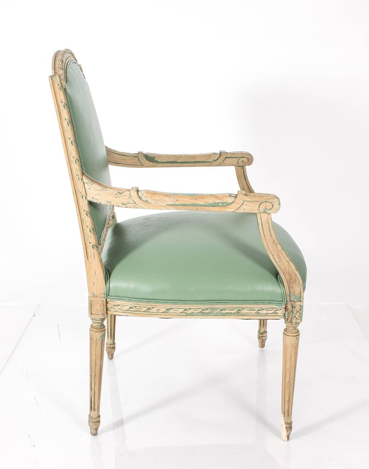 20th Century Pair of Mint Green Leather Chairs