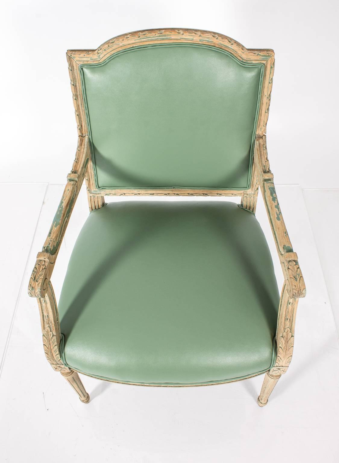 Pair of Mint Green Leather Chairs 3