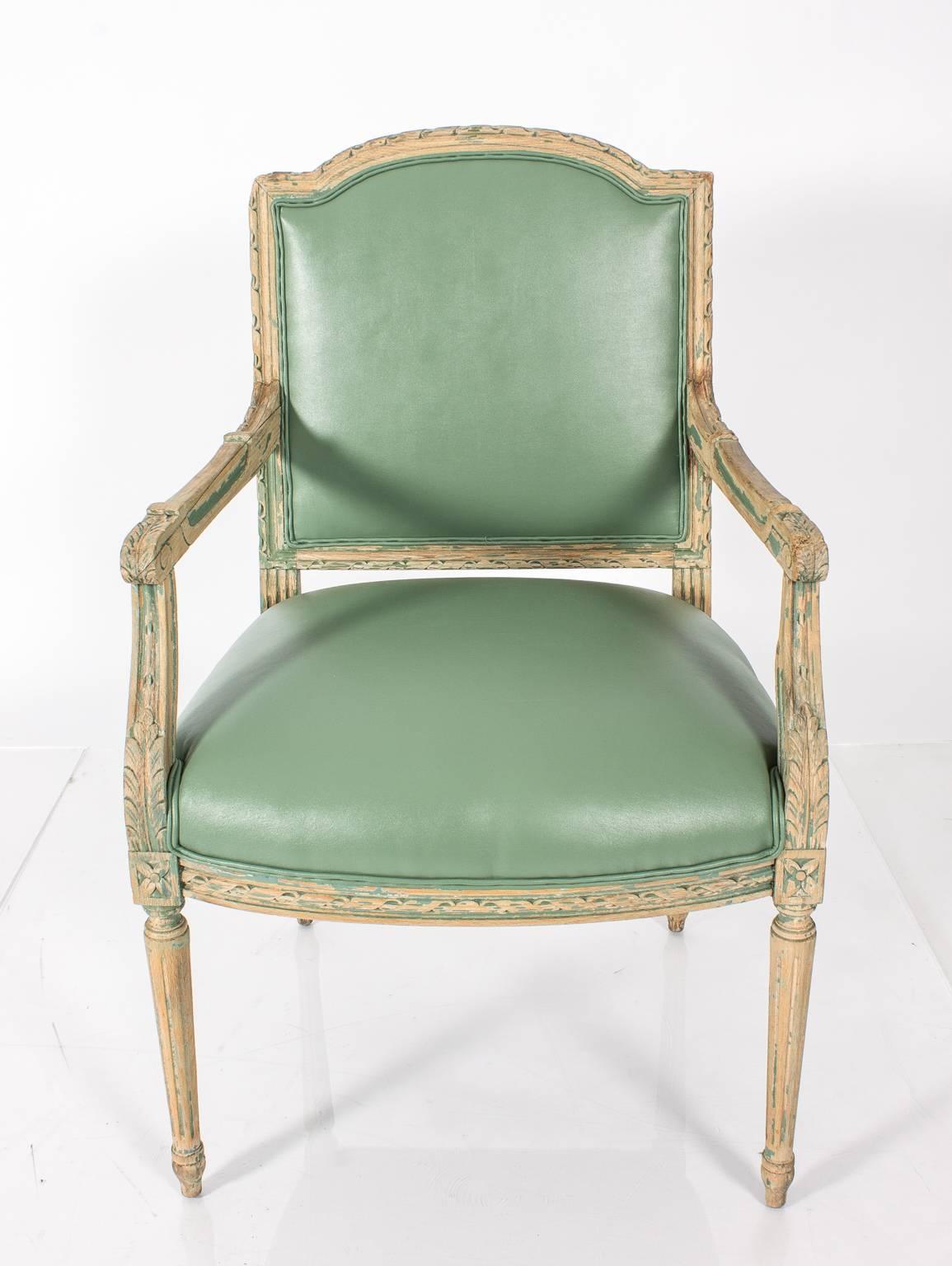 Pair of Mint Green Leather Chairs 1