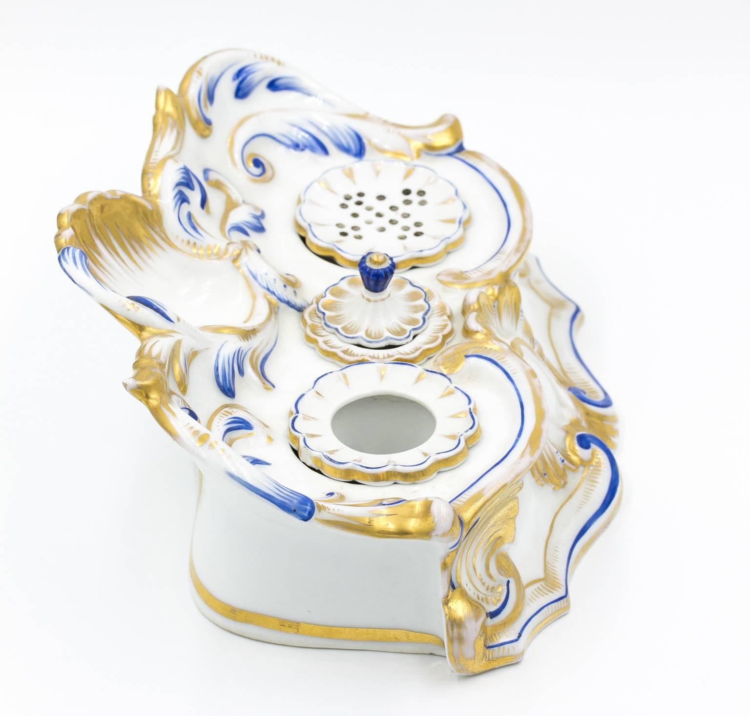 19th Century Staffordshire Porcelain Inkwell