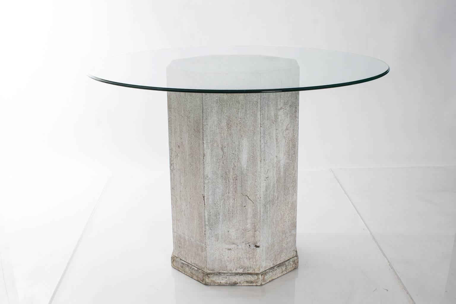 1930s wood pedestal base table with amazing patina. Can be used with or without glass.