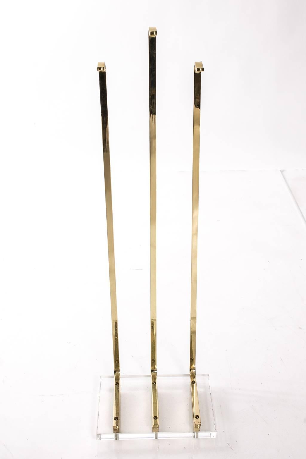 Fontana Arts vintage brass fire tools with Lucite base.